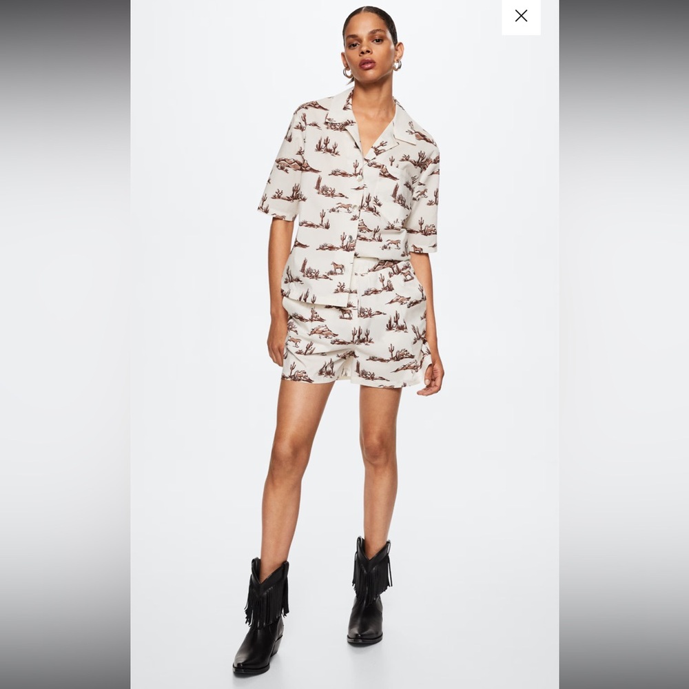 🌿 Mango Vacation Western Themed Short Sleeved Shirt, L